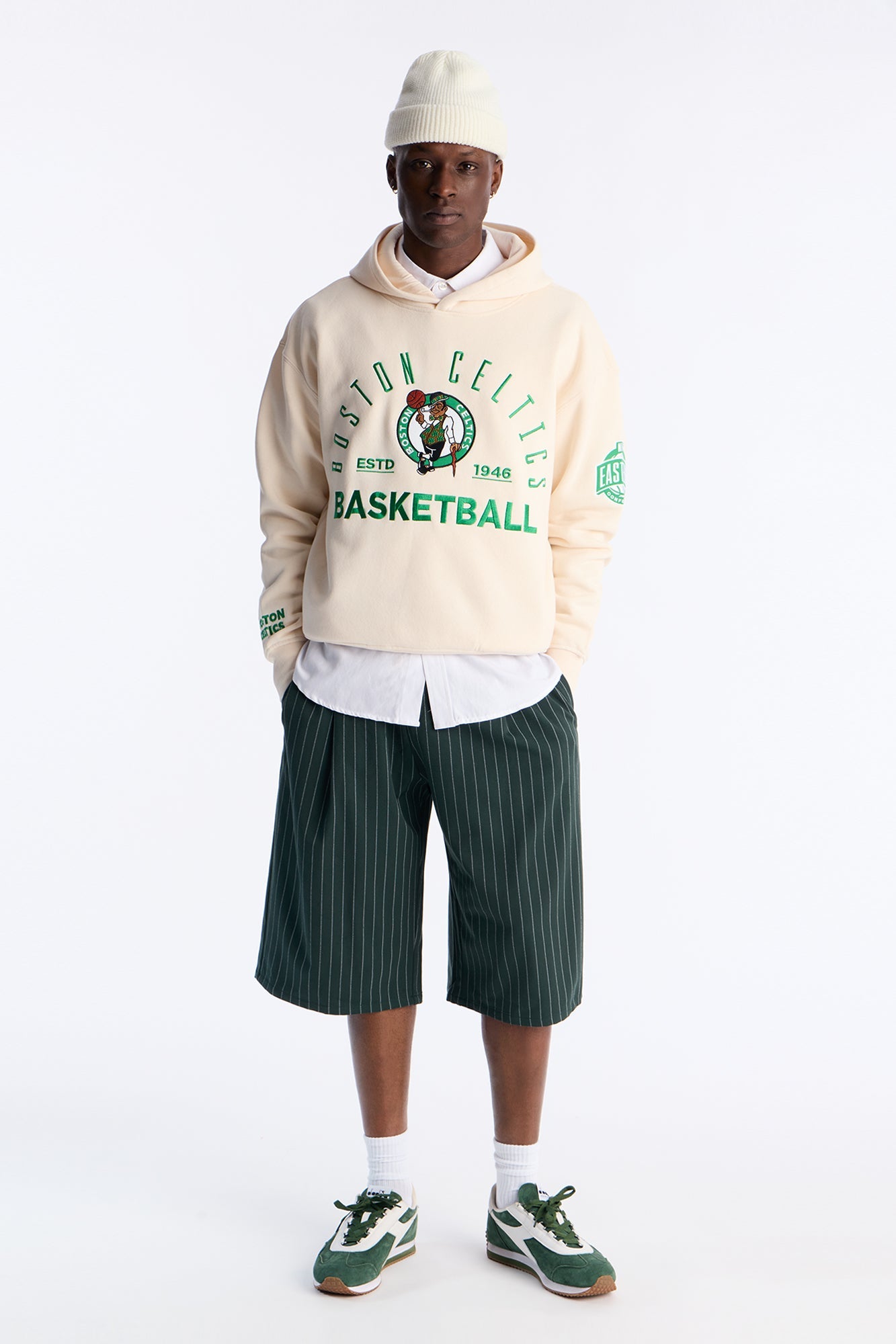 Celtics Embroidered Oversized Hoodie - Cream Fashion Nova