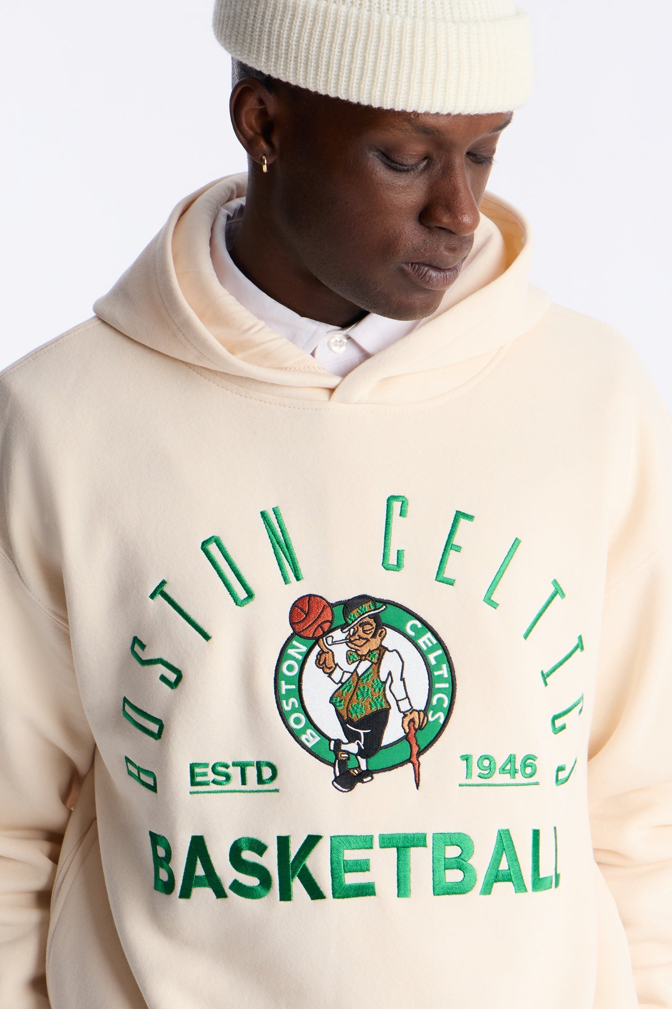 Celtics Embroidered Oversized Hoodie - Cream Fashion Nova