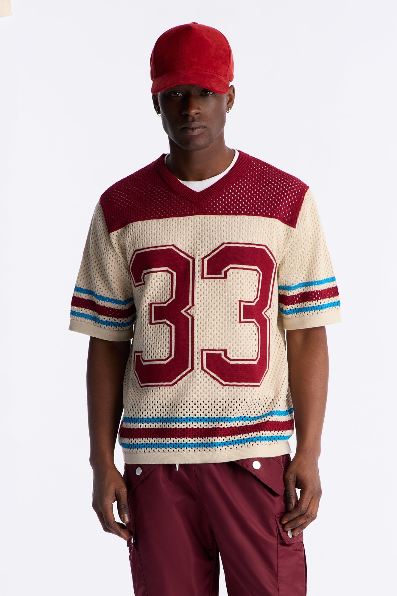 33 Striped Short Sleeve Jersey - Burgundy/combo Fashion Nova