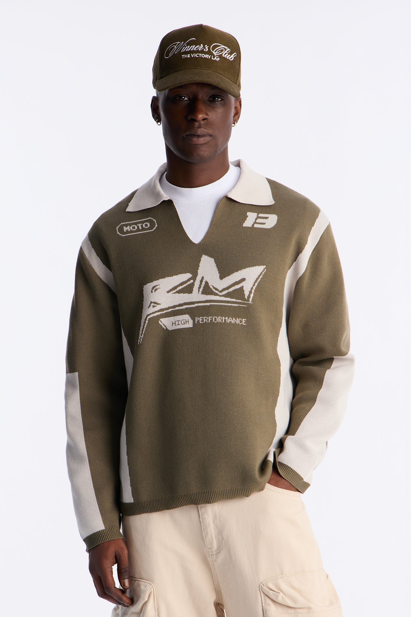RM Moto Johnny Collar Sweater - Olive/combo Fashion Nova