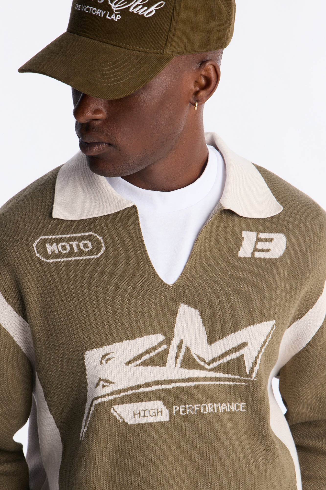 RM Moto Johnny Collar Sweater - Olive/combo Fashion Nova