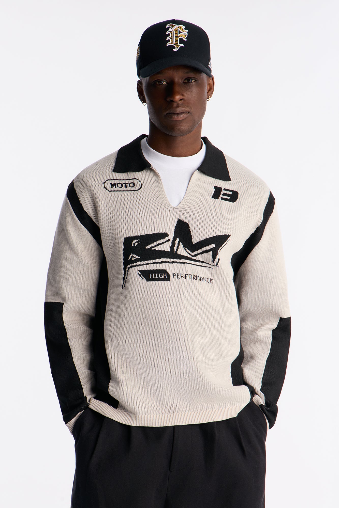 RM Moto Johnny Collar Sweater - Cream/combo Fashion Nova