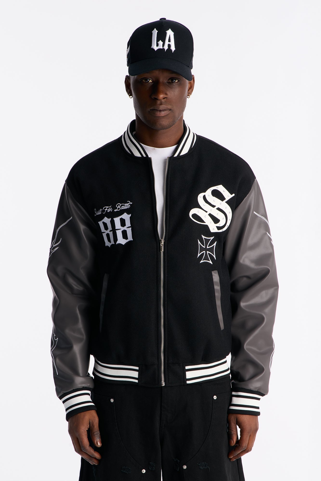 Grace Found Me Rhinestone Varsity Jacket - Black Fashion Nova