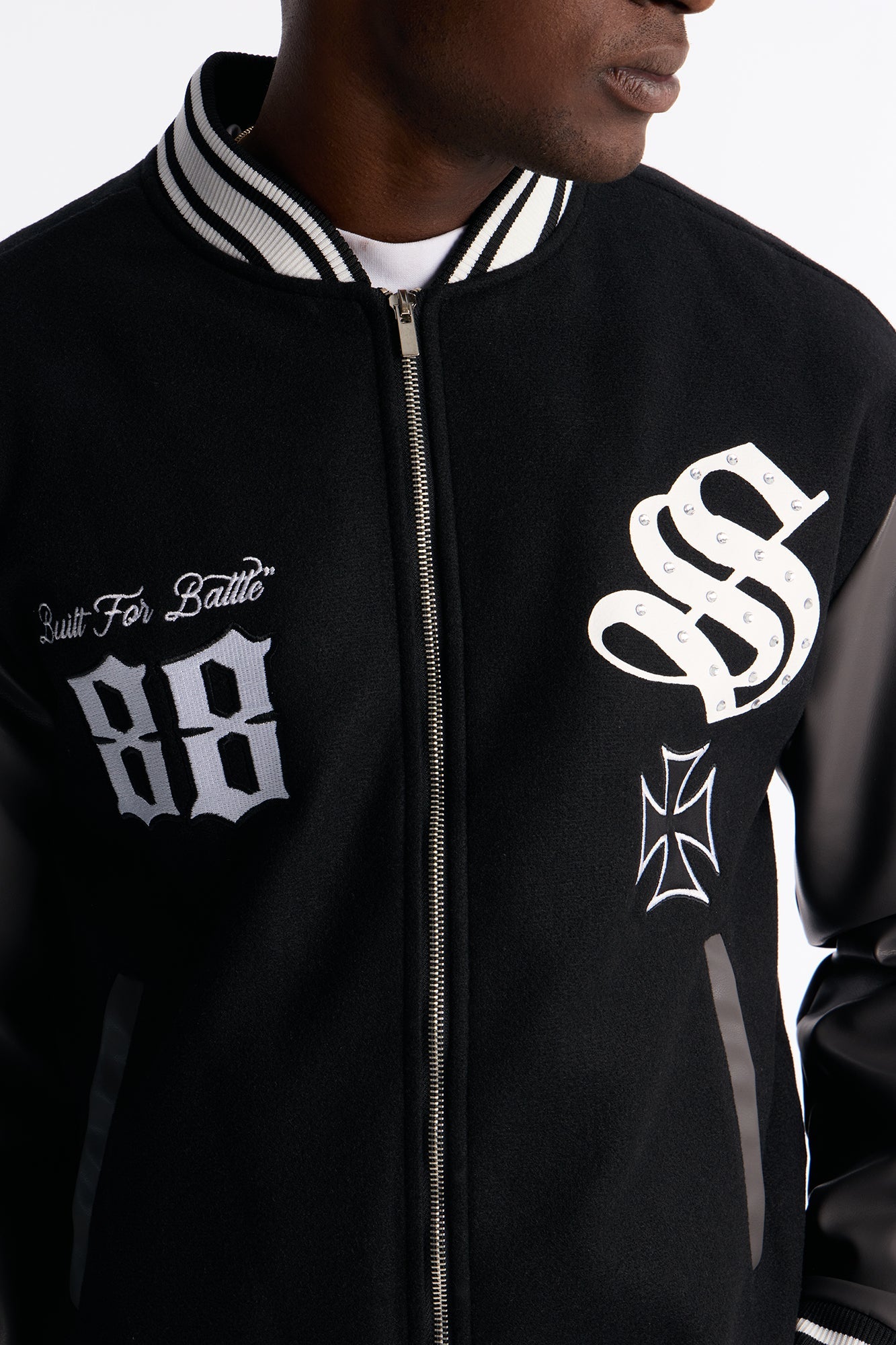 Grace Found Me Rhinestone Varsity Jacket - Black Fashion Nova