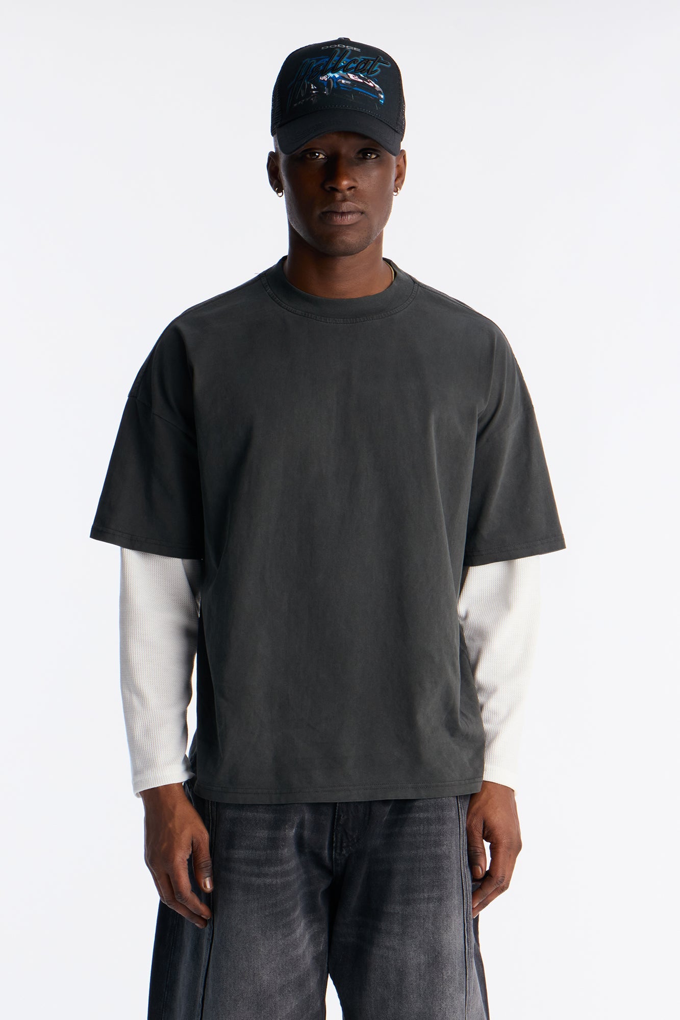 Washed Double Layer Tee - Black Wash Fashion Nova