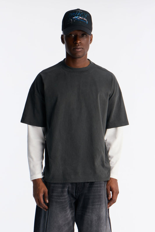 Washed Double Layer Tee - Black Wash Fashion Nova