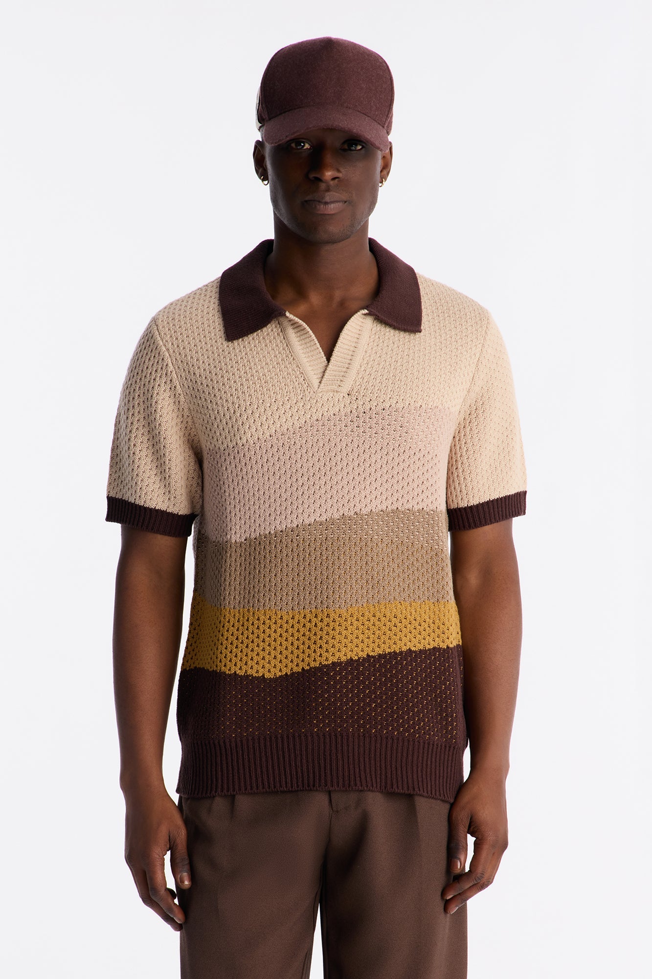 Grove Knitted Johnny Collar Shirt - Brown Fashion Nova