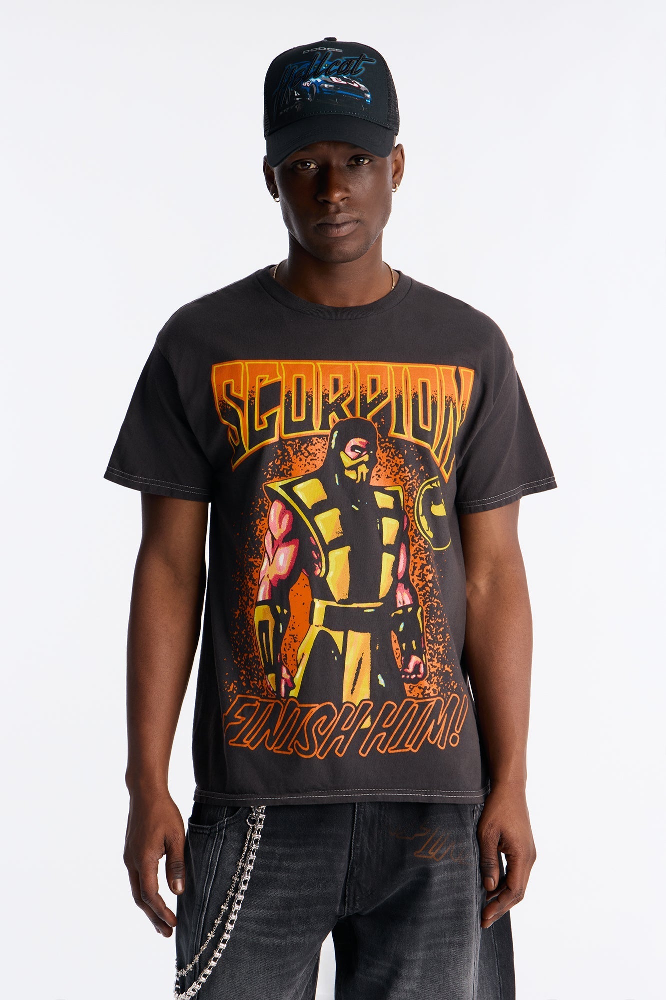 Mortal Kombat Scorpion FINISH HIM Short Sleeve Tee - Black Fashion Nova