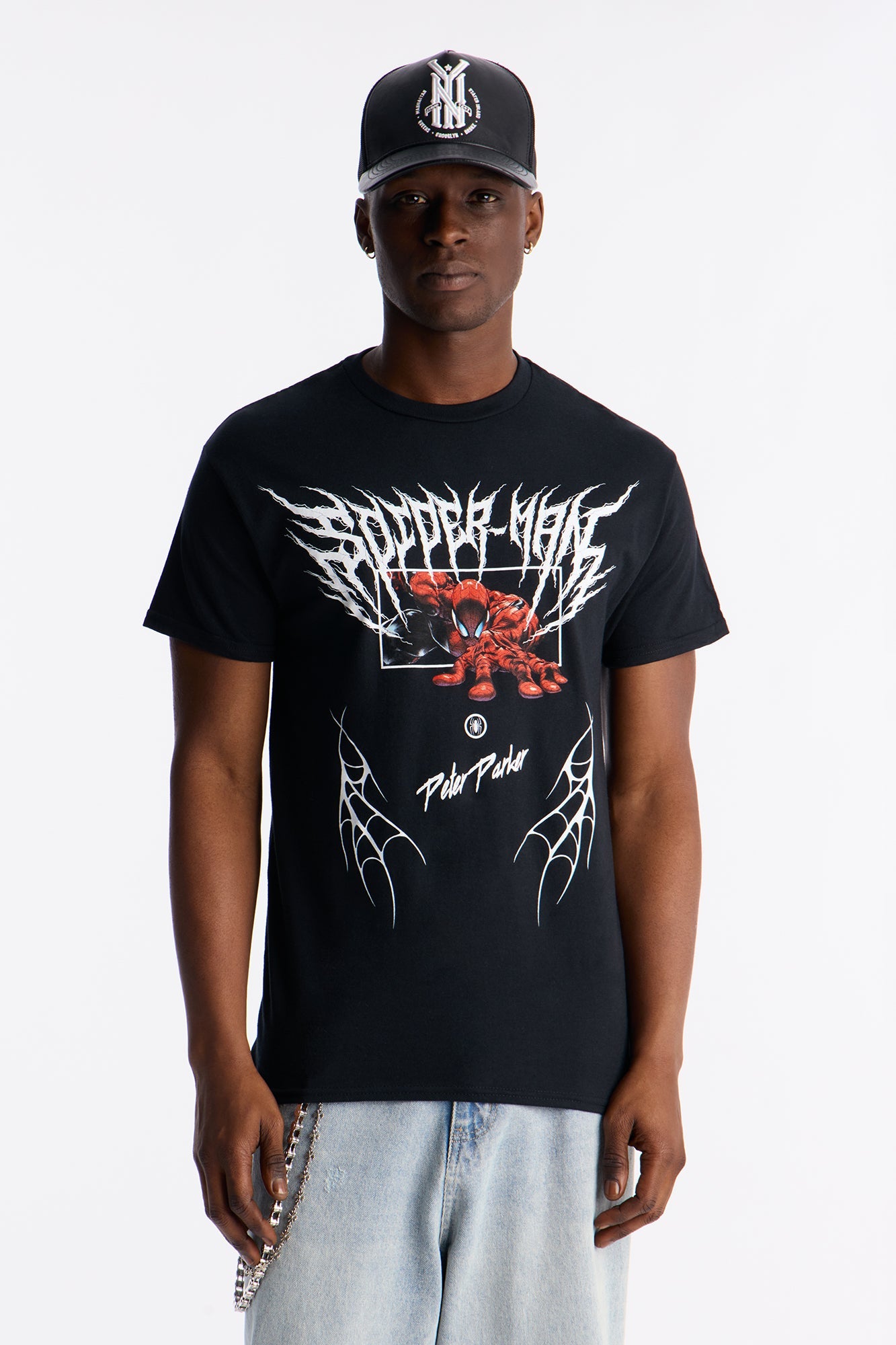 Spider Man Peter Parker Short Sleeve Tee - Black Fashion Nova