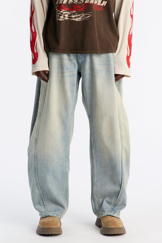 Barrel Led On Panel Jean - Light Wash Fashion Nova