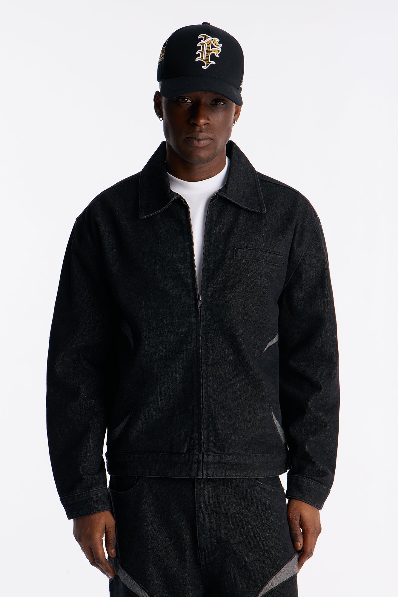 Cropped Crescent Denim Work Jacket - Black Fashion Nova