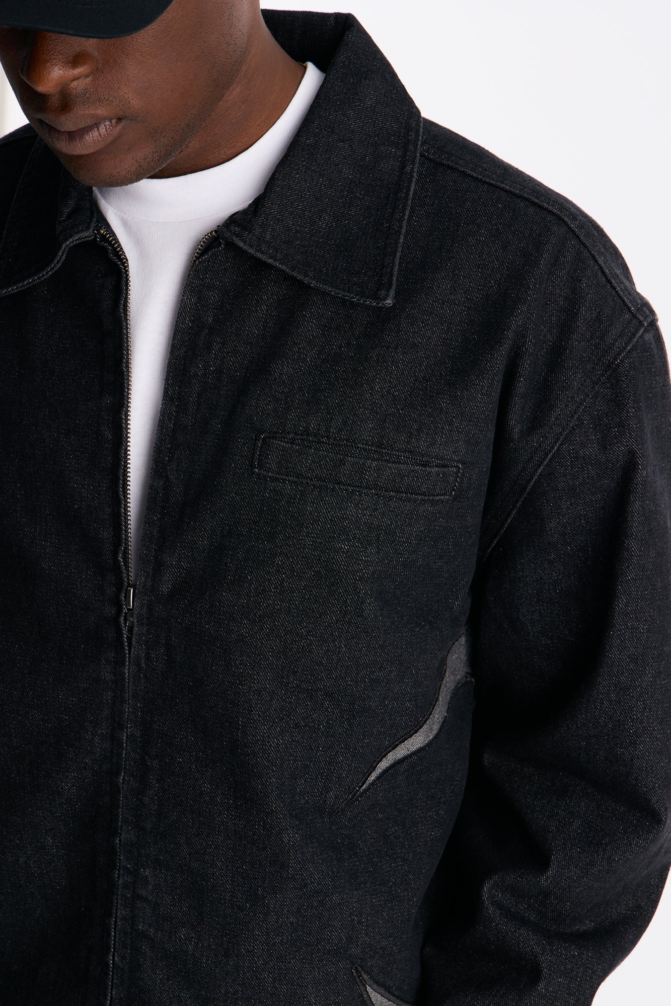 Cropped Crescent Denim Work Jacket - Black Fashion Nova