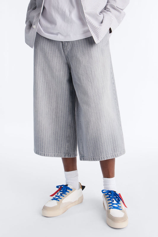 Super Baggy Subtle Stripe Denim Short - Grey Fashion Nova