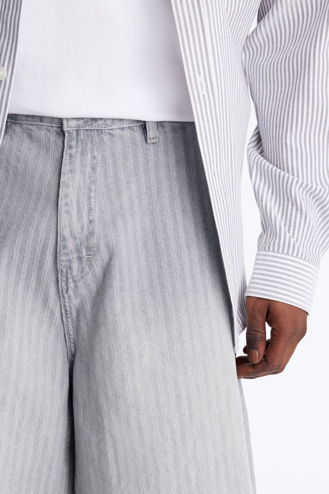 Super Baggy Subtle Stripe Denim Short - Grey Fashion Nova