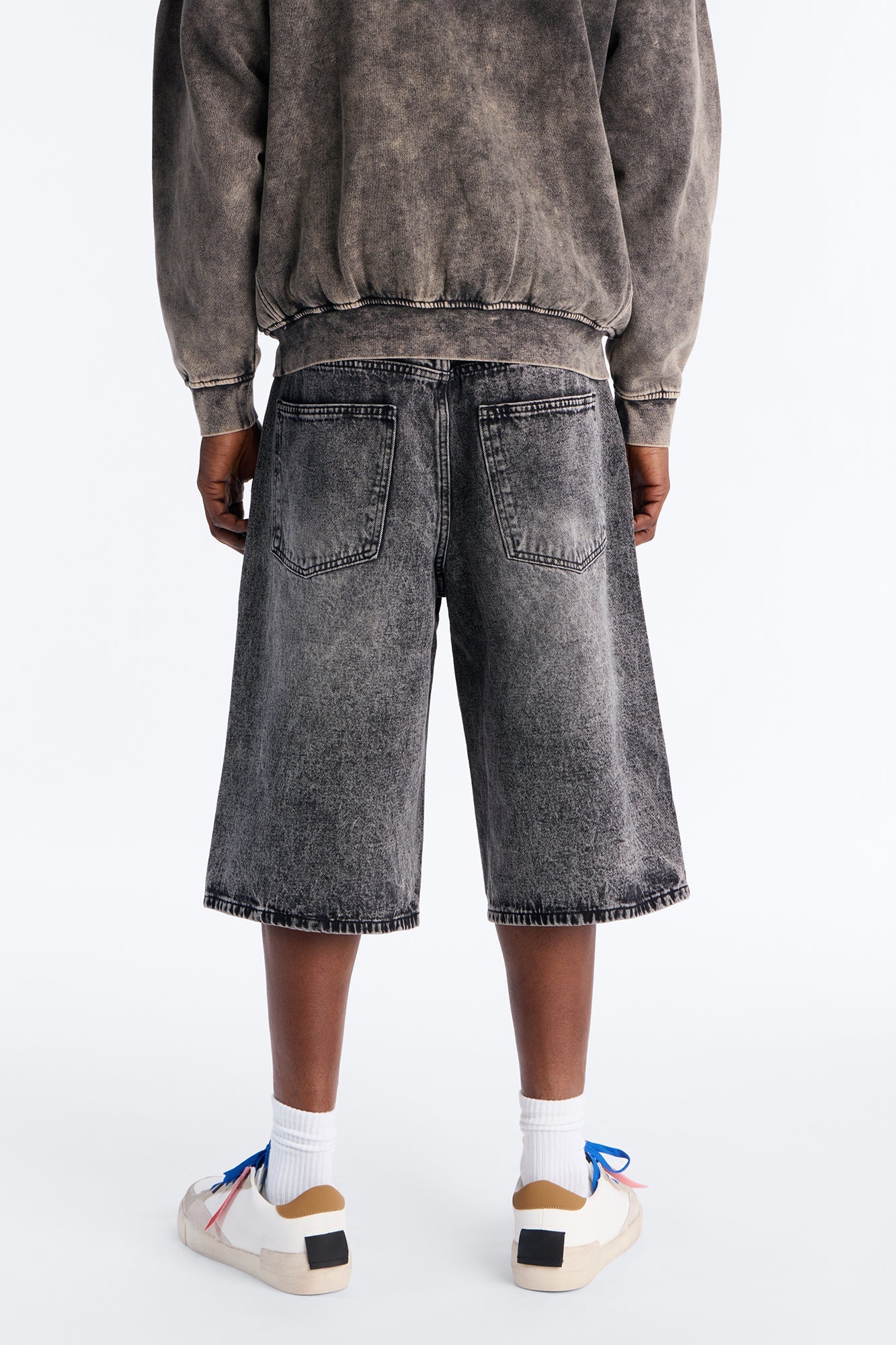 Baggy Embossed Linez Denim Short - Acid Wash Black Fashion Nova