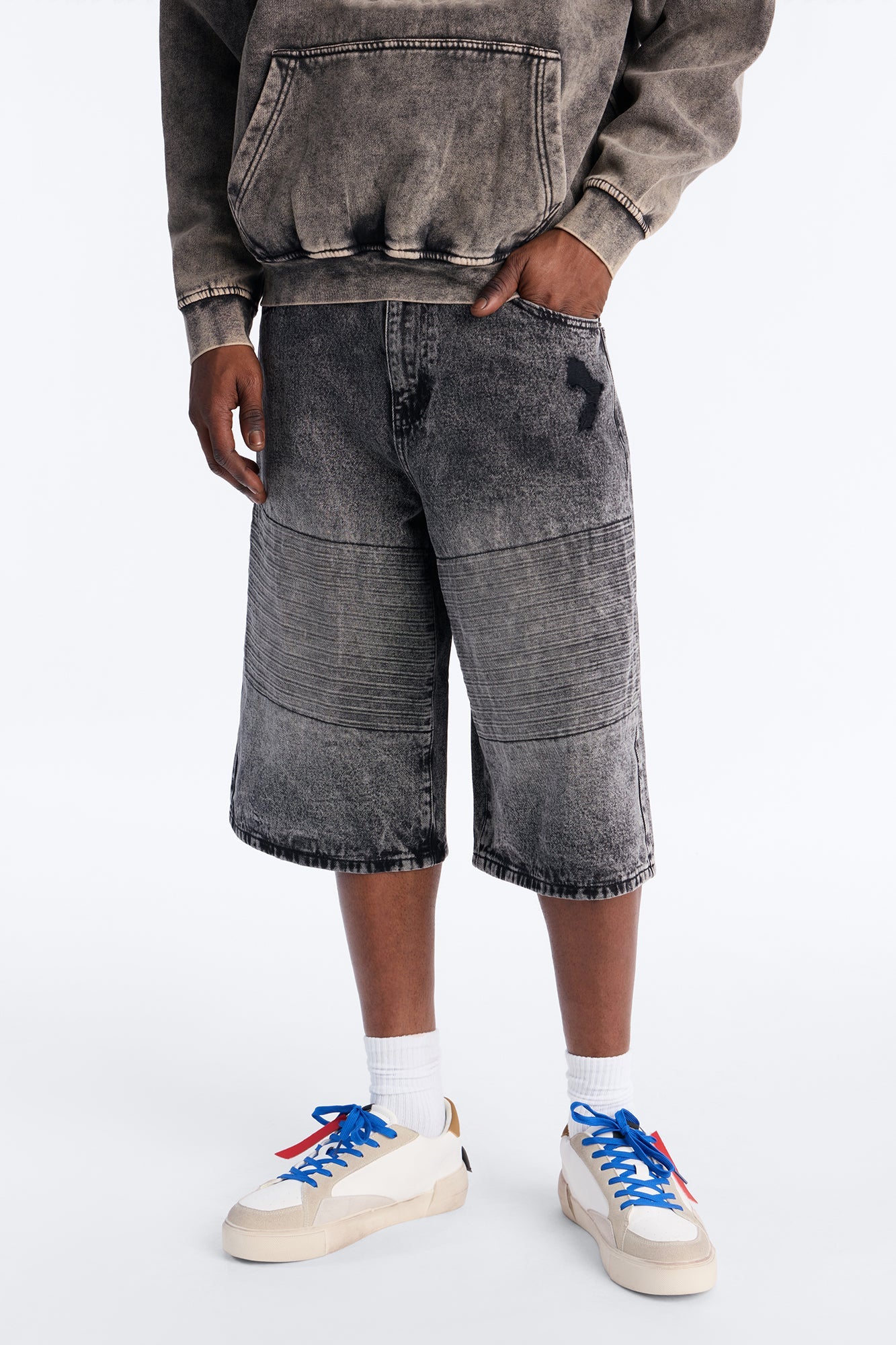 Baggy Embossed Linez Denim Short - Acid Wash Black Fashion Nova