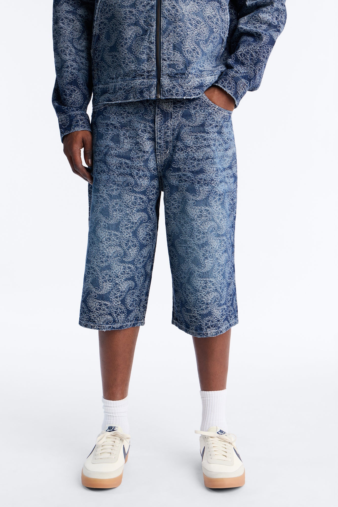Baggy Paisley Jacquard Denim Short - Dark Wash Fashion Nova