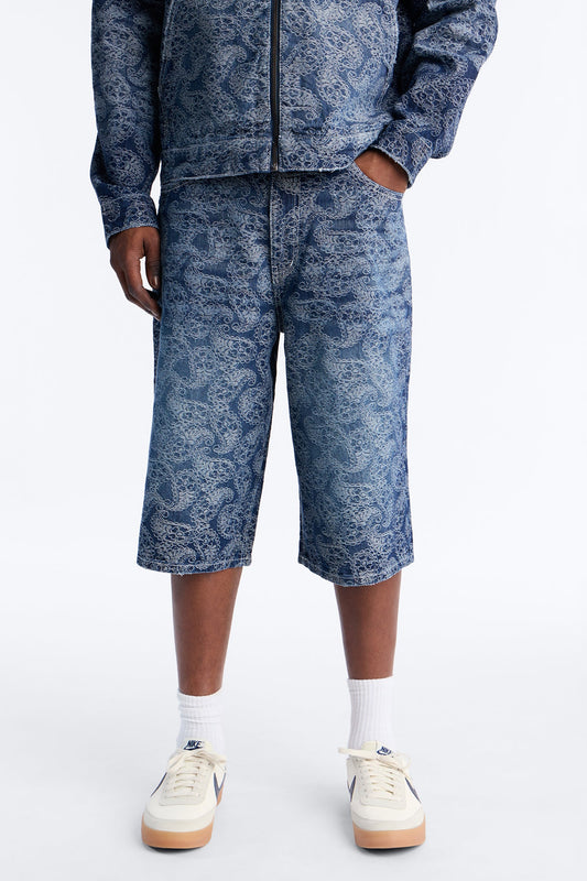 Baggy Paisley Jacquard Denim Short - Dark Wash Fashion Nova