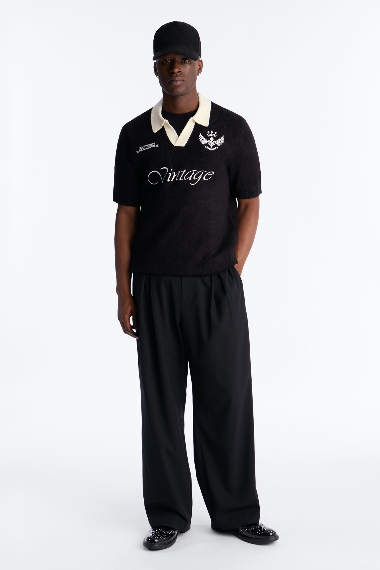 Cambridge Sweater Johnny Collar Polo - Black Fashion Nova