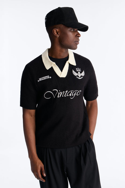 Cambridge Sweater Johnny Collar Polo - Black Fashion Nova