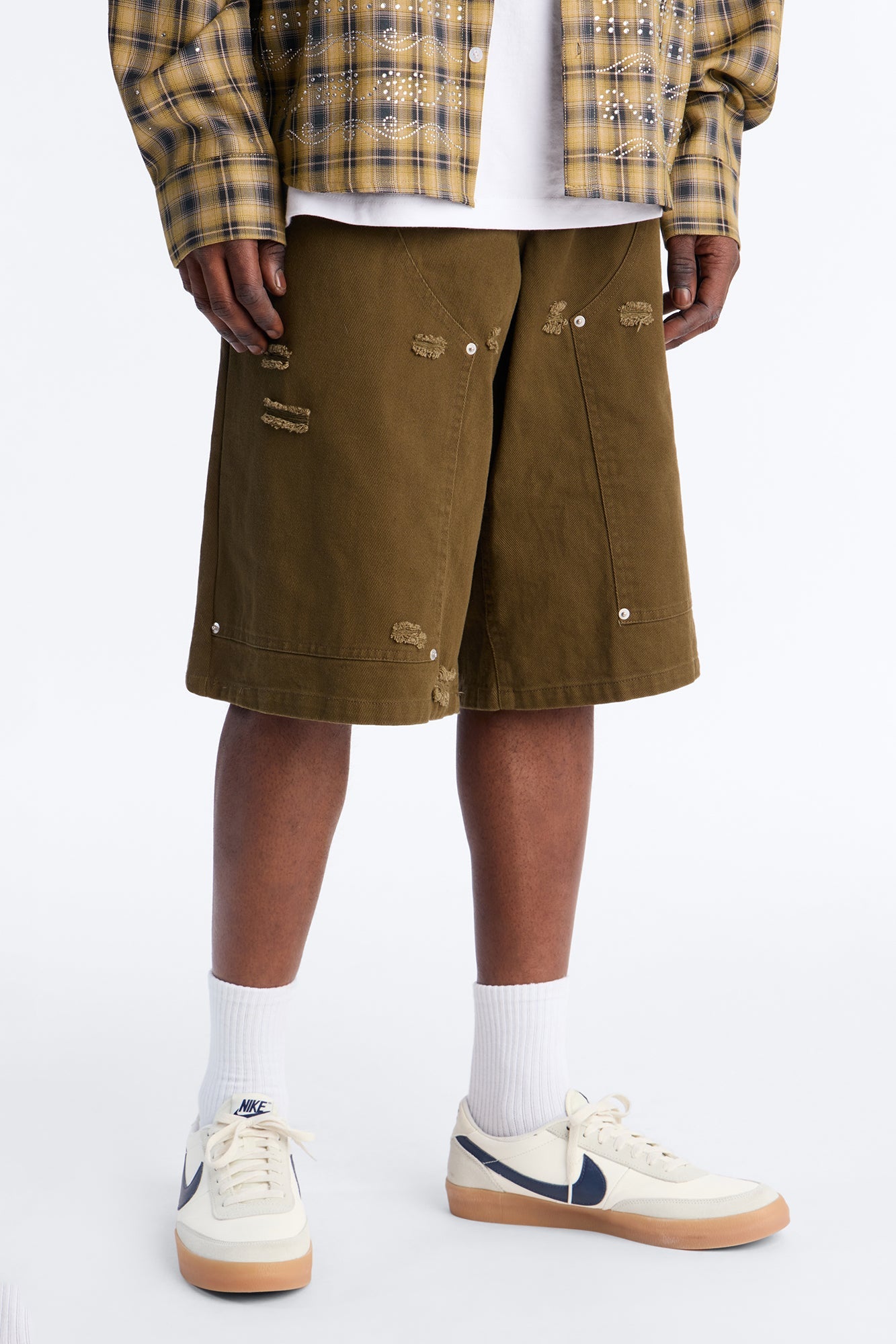 Baggy Mirage Zone Paneled Short - Olive Fashion Nova