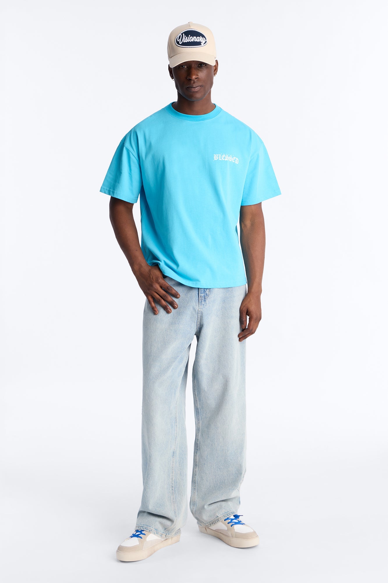 Beyond Blessed Oversized Premium Short Sleeve Tee - Light Blue Fashion Nova
