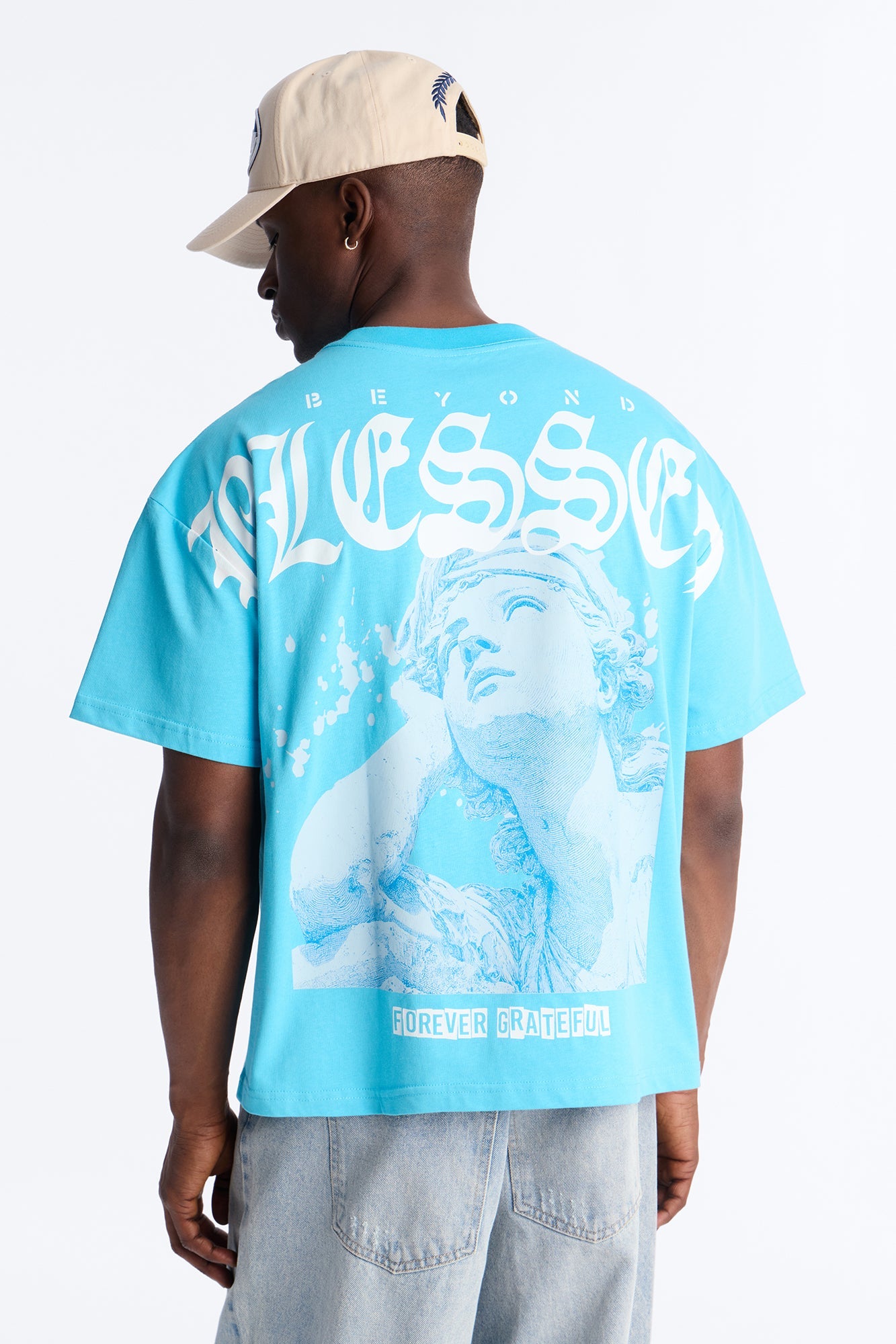 Beyond Blessed Oversized Premium Short Sleeve Tee - Light Blue Fashion Nova