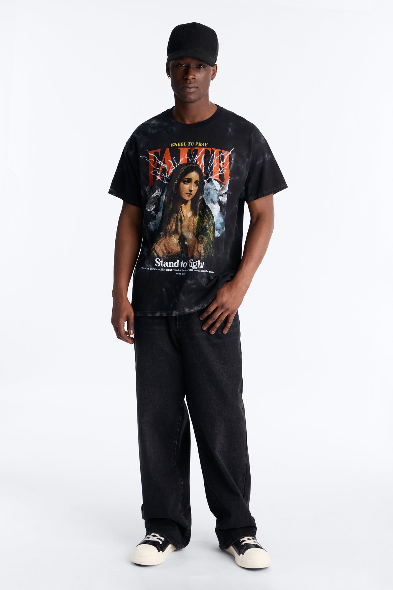 Faith Tye Dye Oversized Short Sleeve Tee - Black Fashion Nova