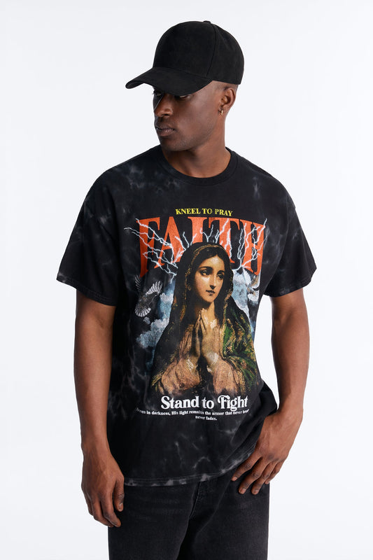 Faith Tye Dye Oversized Short Sleeve Tee - Black Fashion Nova