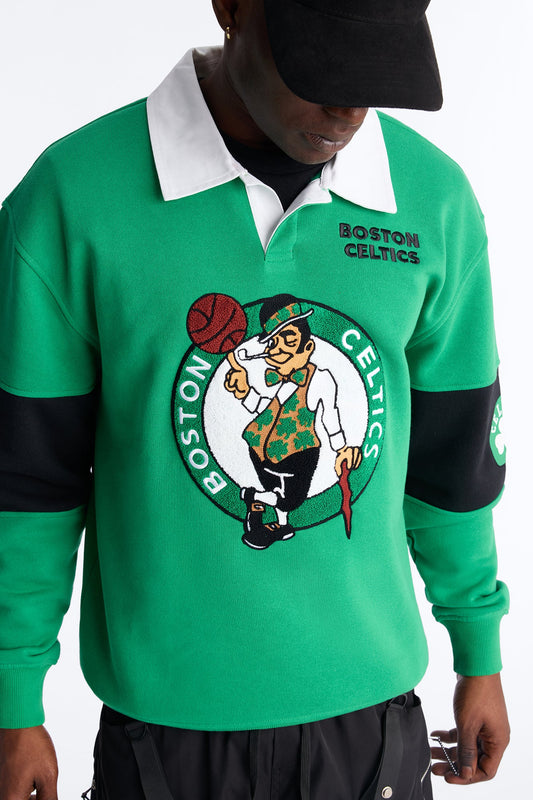 Celtics Long Sleeve Fleece Polo - Kelly Green Fashion Nova