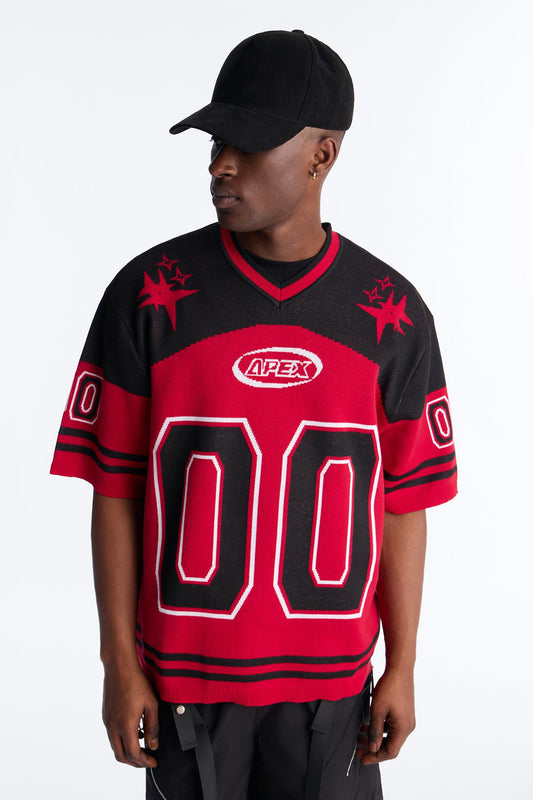 Short Sleeve Graphic Jersey Sweater - Red/Black Fashion Nova
