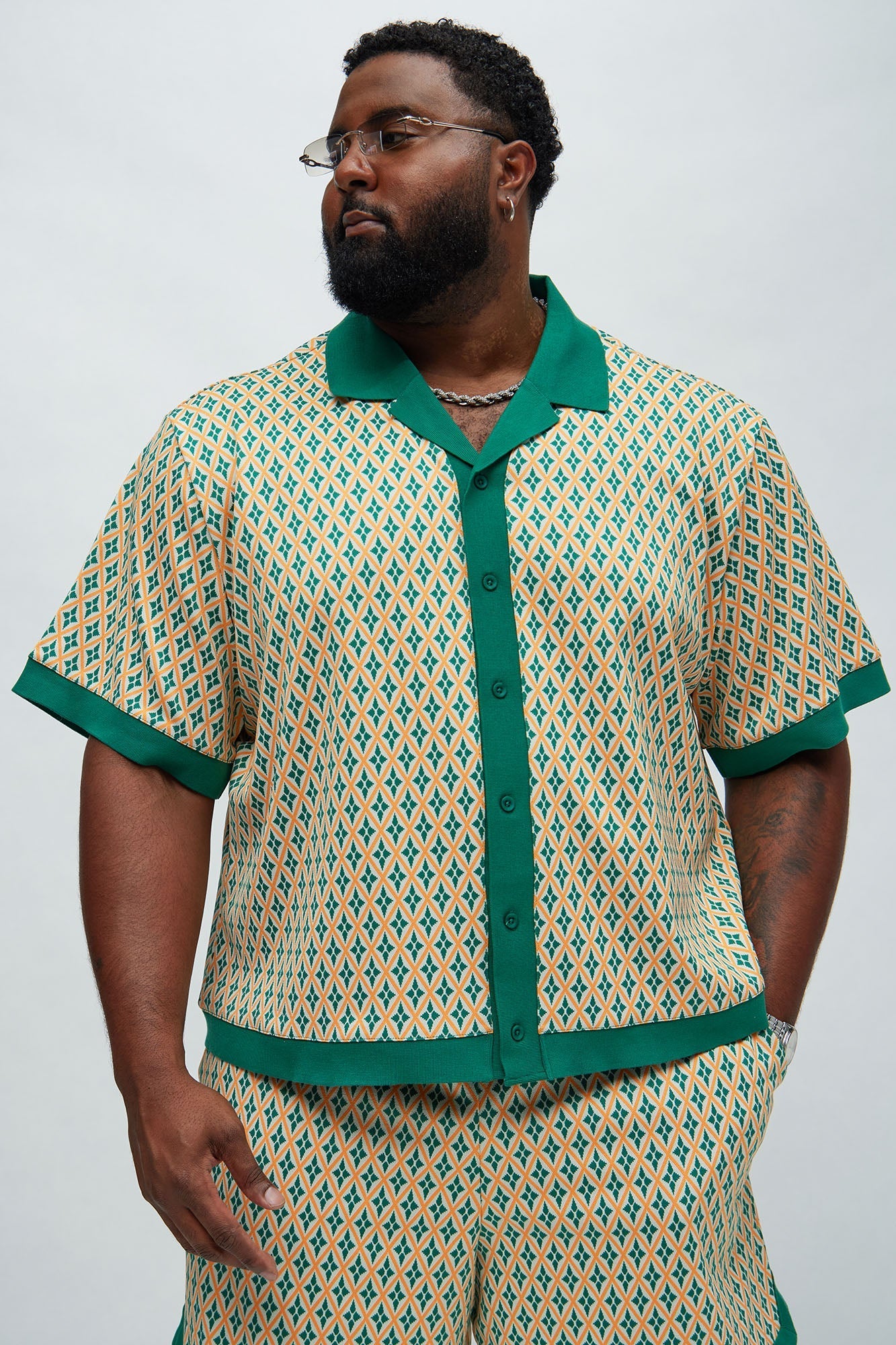 Rushmore Knit Shirt - Green/combo Fashion Nova