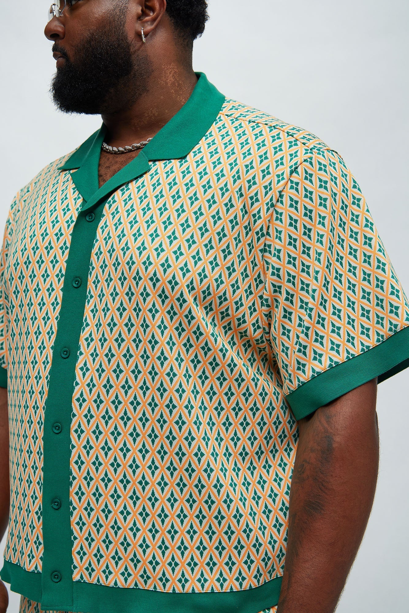 Rushmore Knit Shirt - Green/combo Fashion Nova