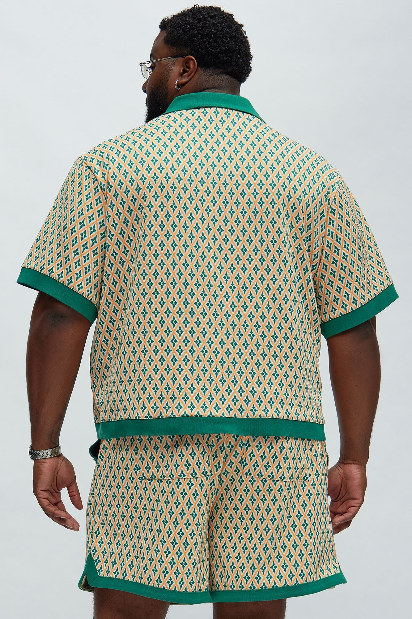 Rushmore Knit Shirt - Green/combo Fashion Nova
