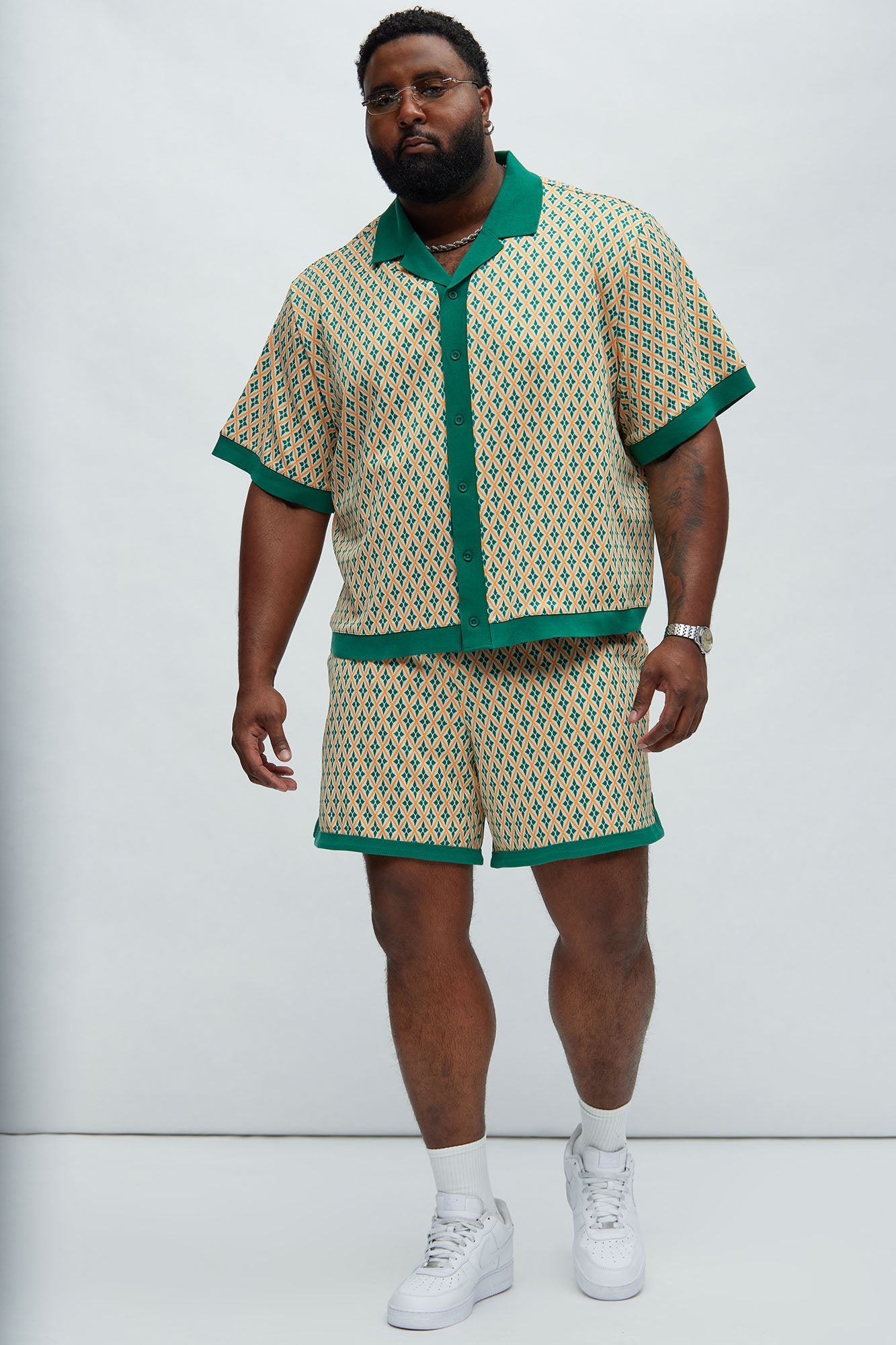 Rushmore Knit Warmup Shorts - Green/combo Fashion Nova