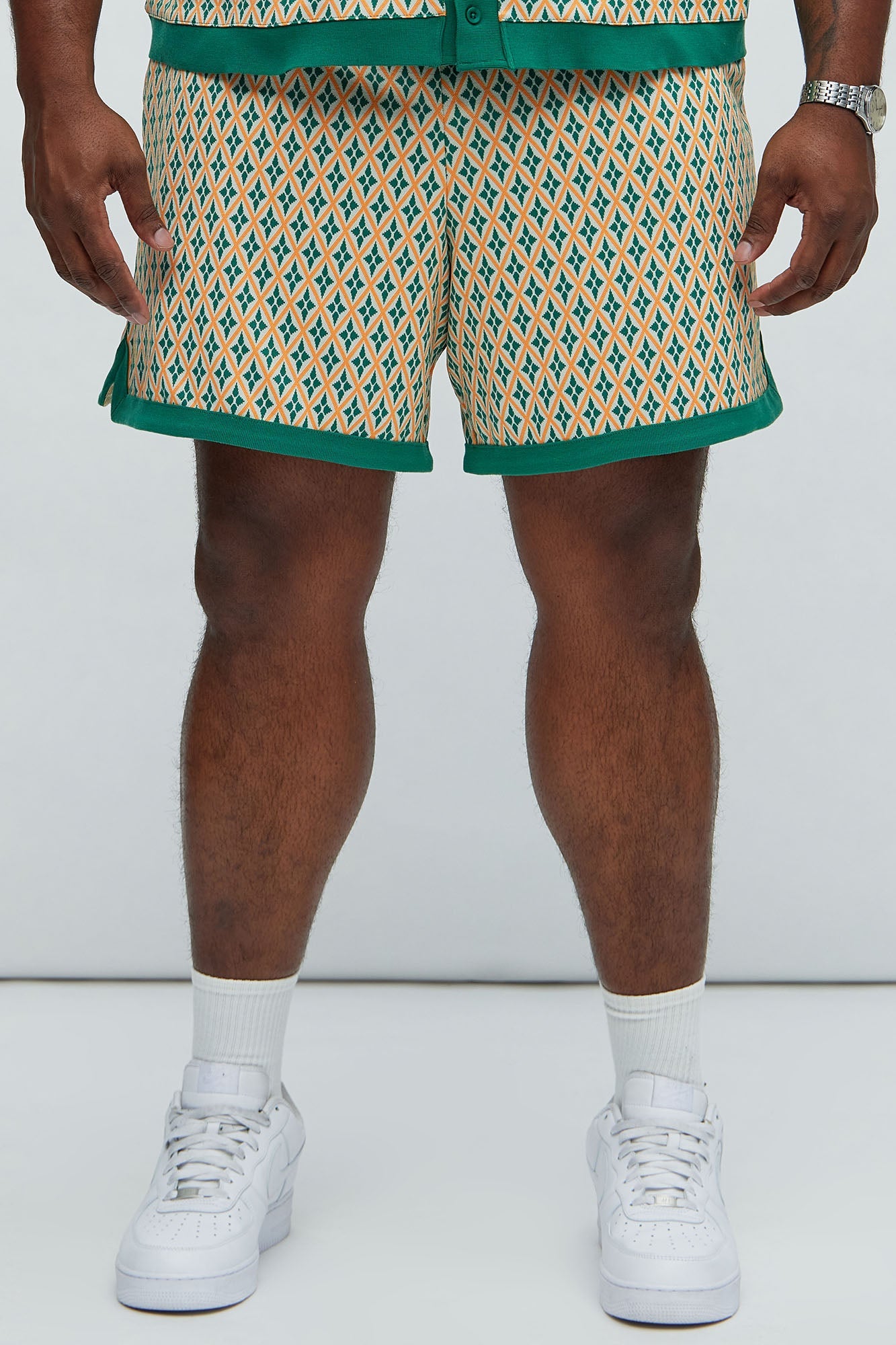 Rushmore Knit Warmup Shorts - Green/combo Fashion Nova