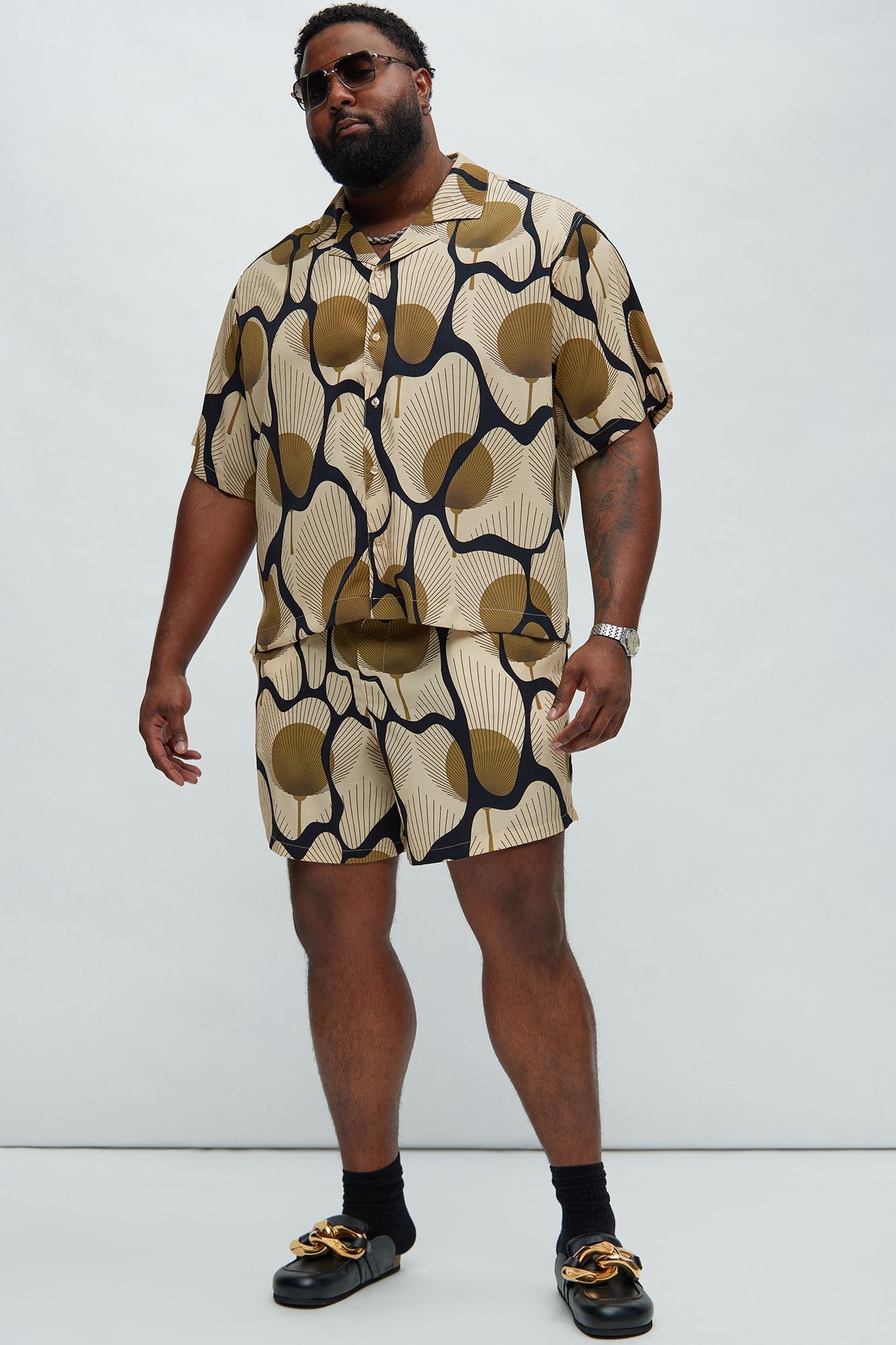 Sahara Textured Warmup Shorts - Tan/Multi Fashion Nova