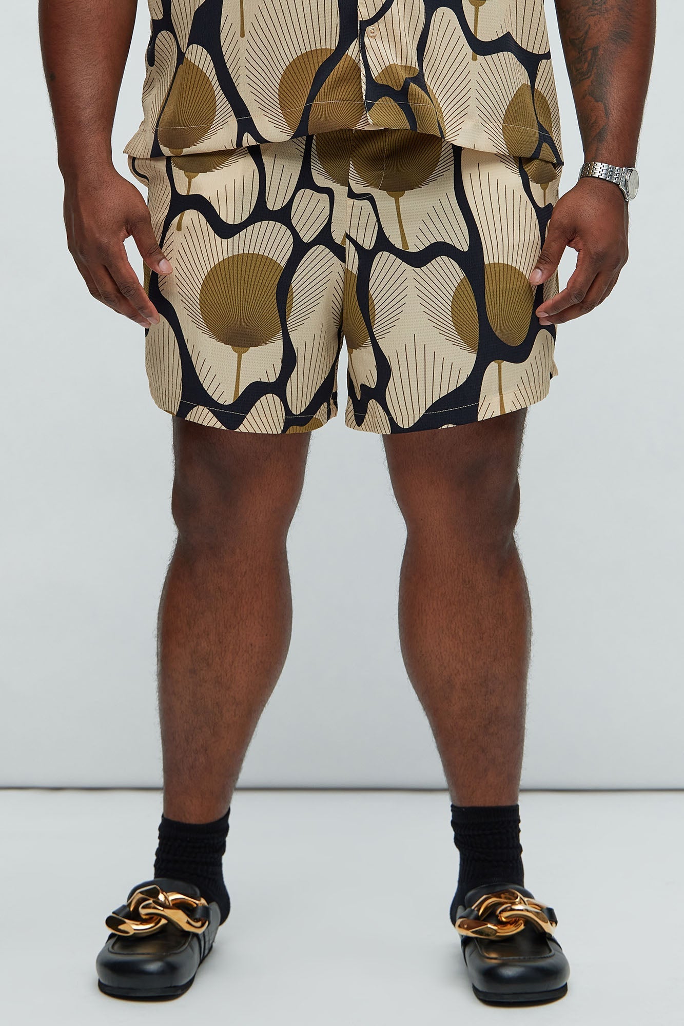Sahara Textured Warmup Shorts - Tan/Multi Fashion Nova