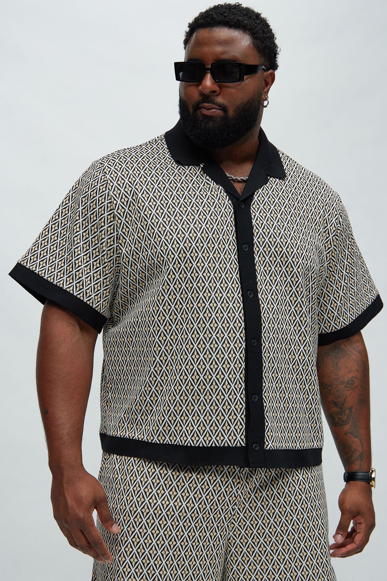 Rushmore Knit Shirt - Black/combo Fashion Nova