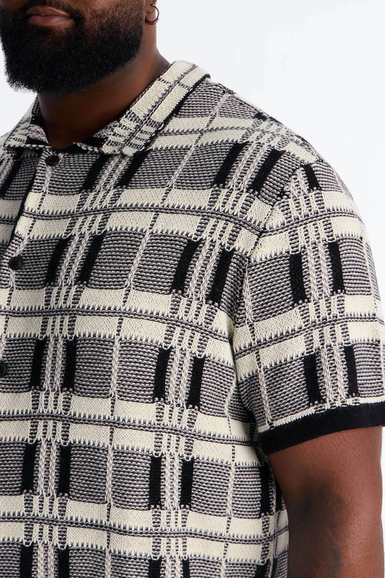 Crosshatch Closed Collar Button Up Shirt - Black Fashion Nova