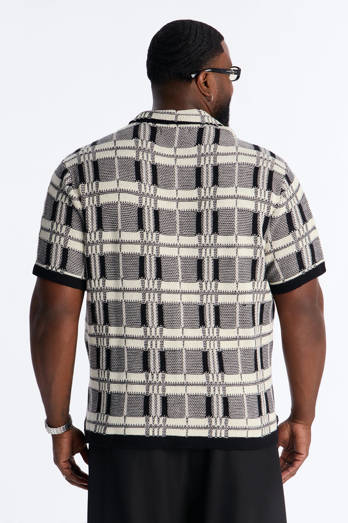 Crosshatch Closed Collar Button Up Shirt - Black Fashion Nova