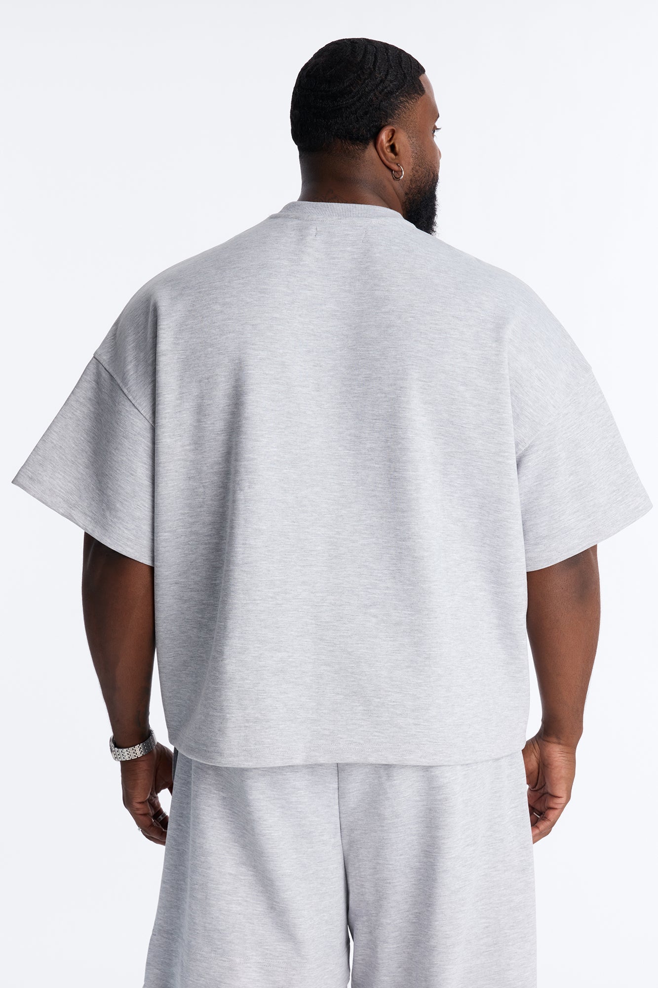 Structured Fleece Embossed Number Tee - Heather Grey Fashion Nova