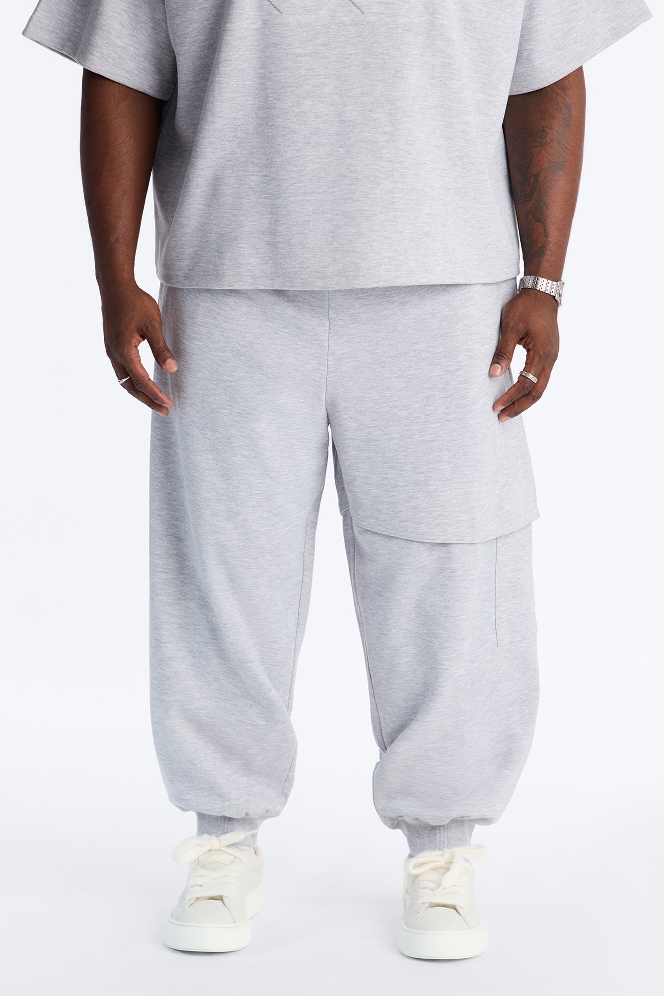 Structured Fleece Embossed Cargo Joggers - Heather Grey Fashion Nova