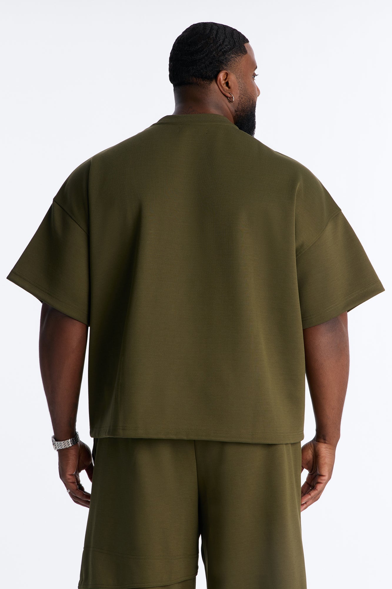 Structured Fleece Embossed Number Tee - Olive Fashion Nova