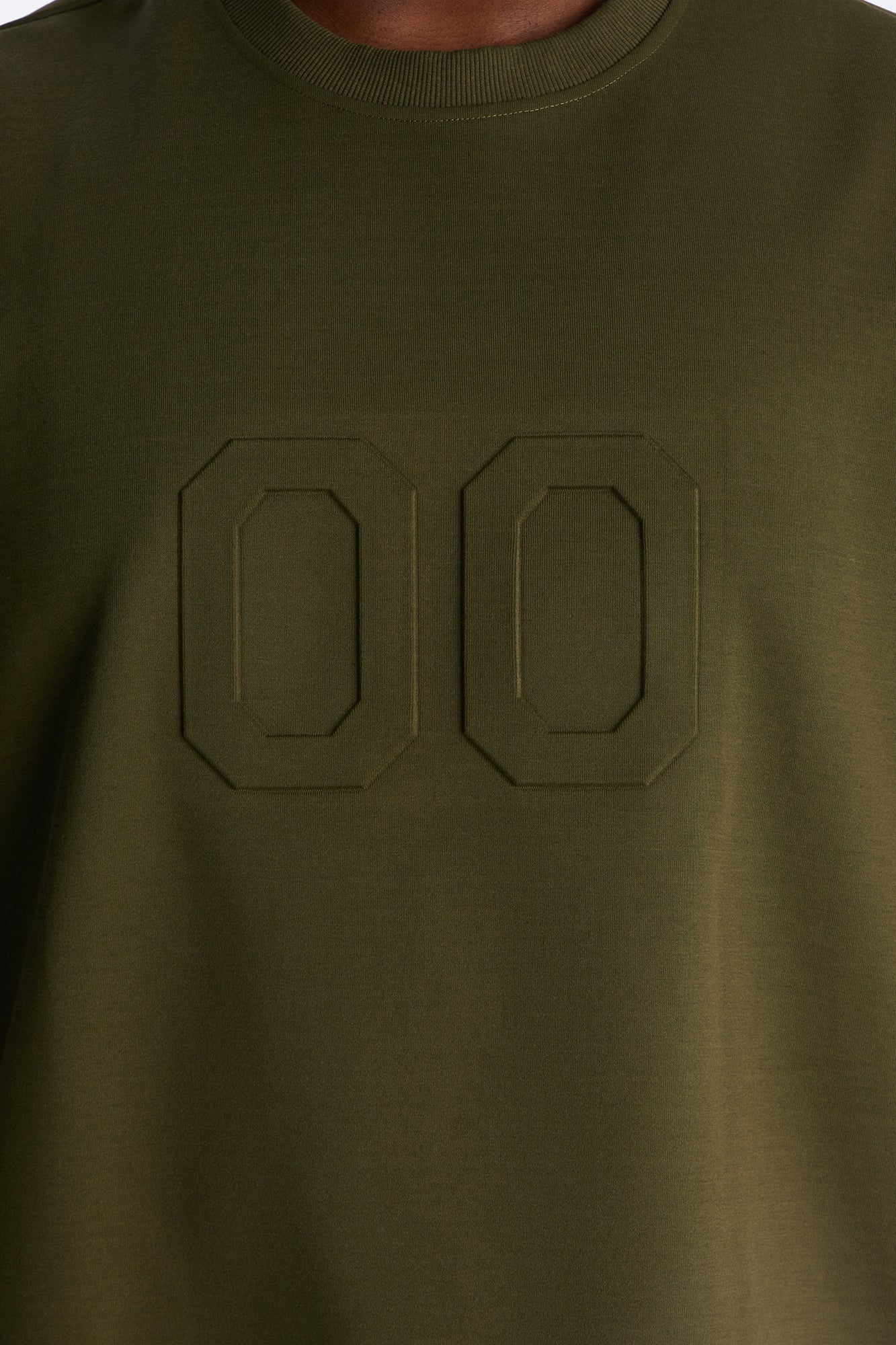 Structured Fleece Embossed Number Tee - Olive Fashion Nova