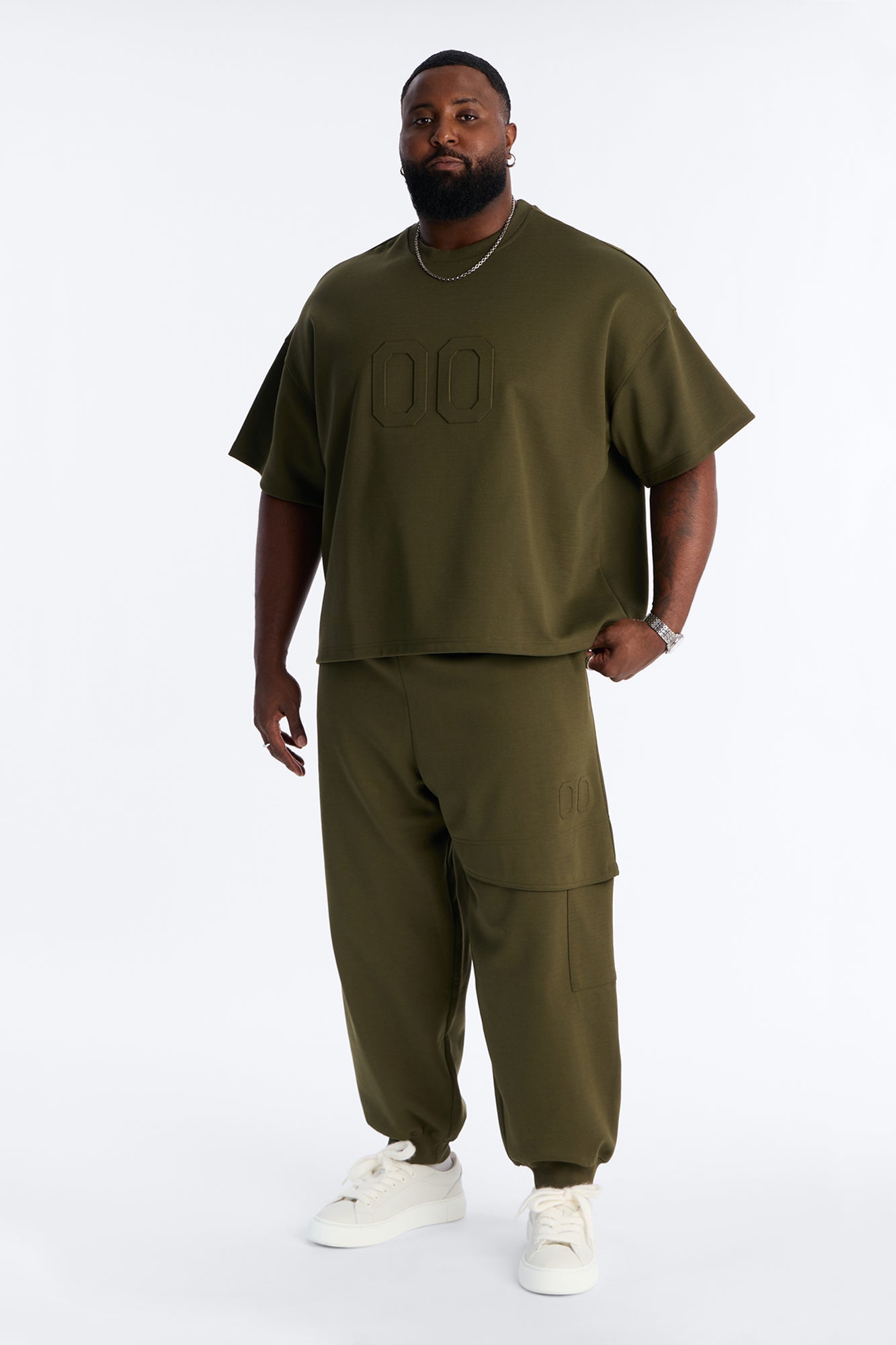 Structured Fleece Embossed Cargo Joggers - Olive Fashion Nova