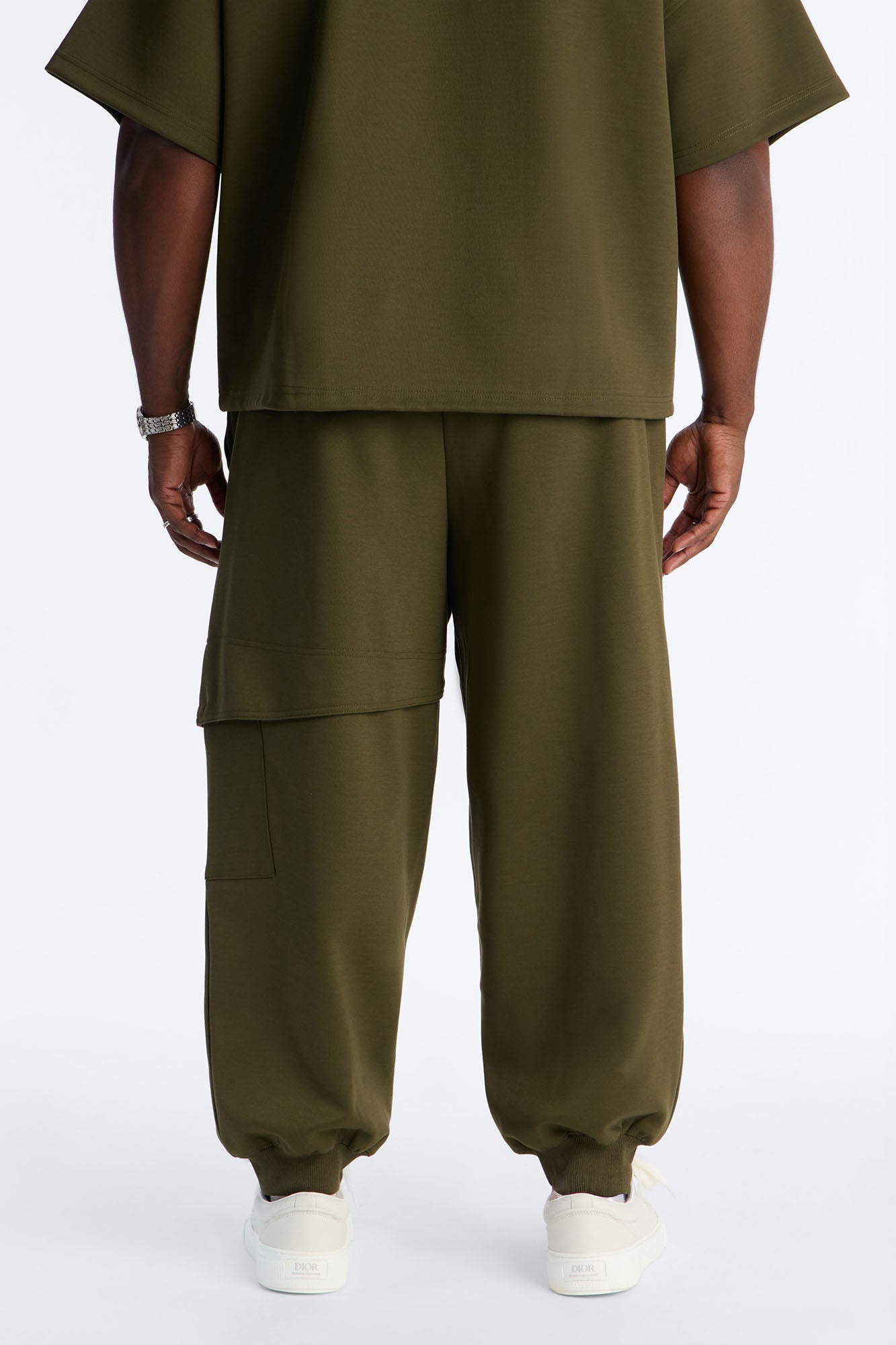 Structured Fleece Embossed Cargo Joggers - Olive Fashion Nova