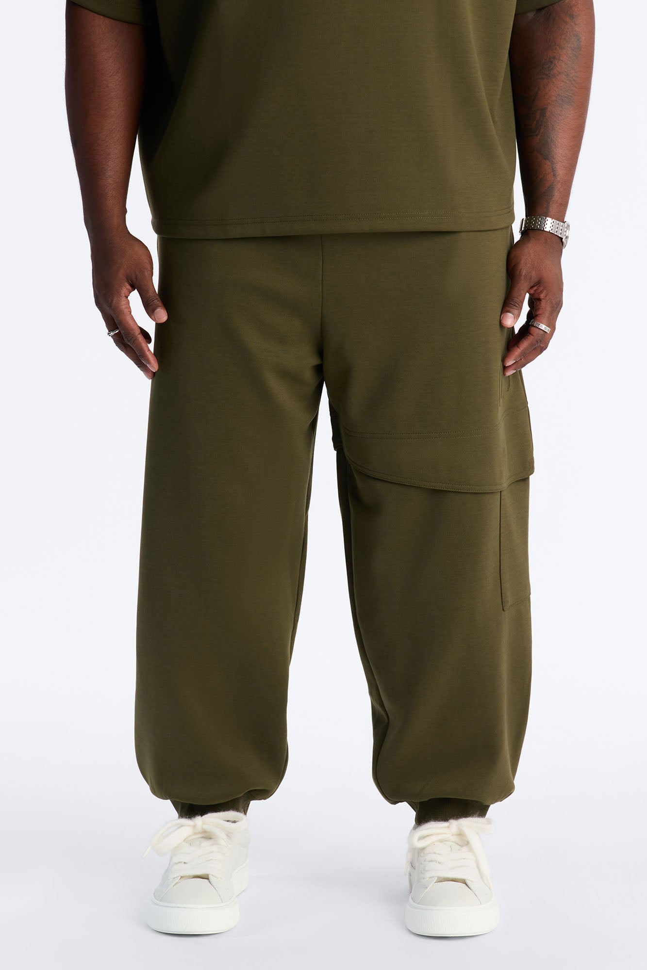 Structured Fleece Embossed Cargo Joggers - Olive Fashion Nova