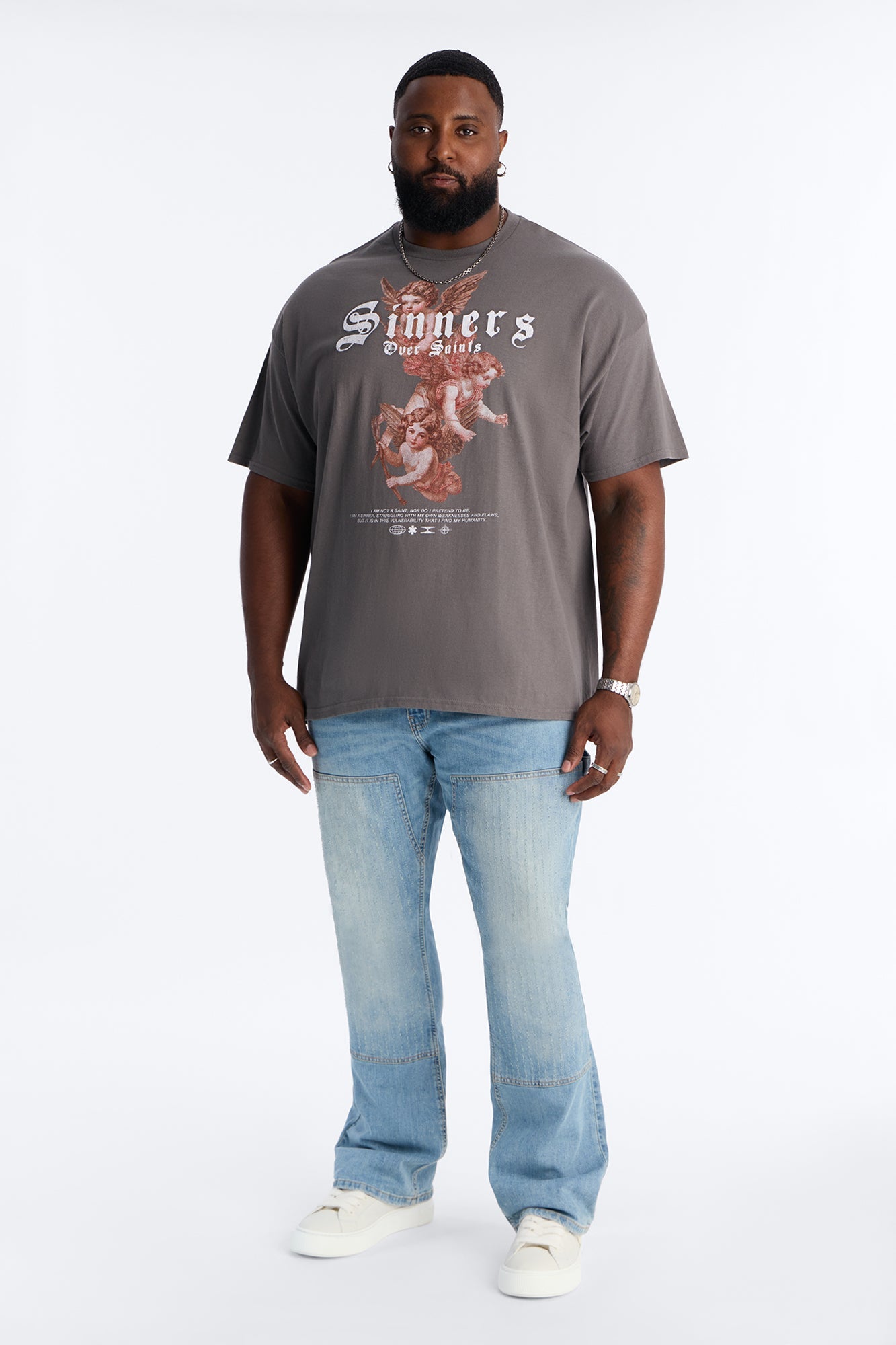 Saints Over Sinners Angels Oversized Short Sleeve Tee - Charcoal Fashion Nova