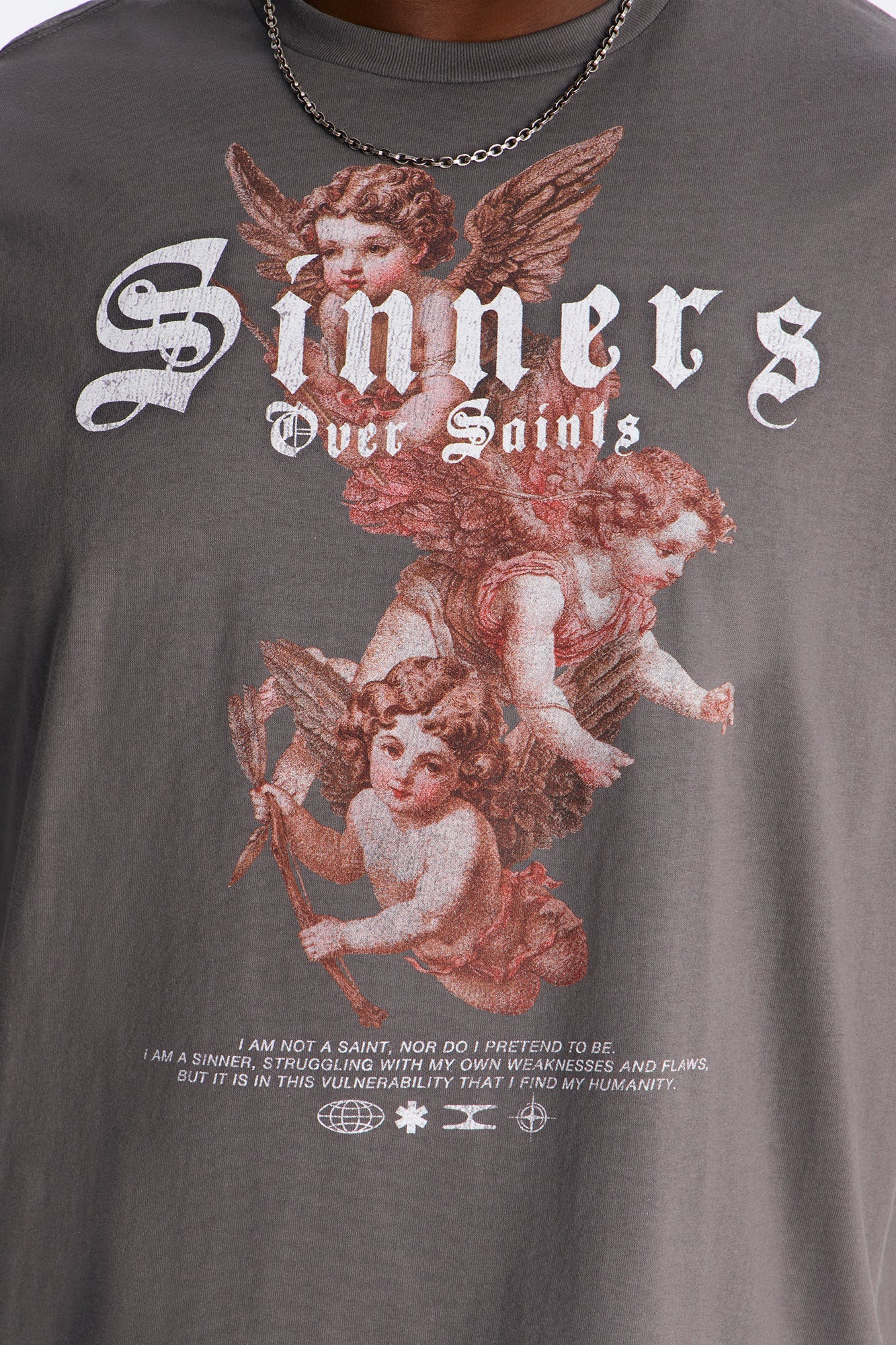 Saints Over Sinners Angels Oversized Short Sleeve Tee - Charcoal Fashion Nova